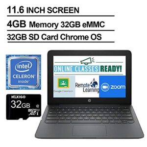 HP 2021 Newest Chromebook 11.6 Inch Laptop, Intel Celeron N3350 up to 2.4 GHz, 4GB LPDDR2 RAM, 32GB eMMC, WiFi, Bluetooth, Webcam, Chrome OS + NexiGo 32GB MicroSD Card Bundle