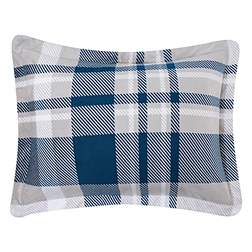 Amazon Basics Ultra-Soft Micromink Sherpa 3-Piece Comforter Bed Set, Full/Queen, Navy Plaid