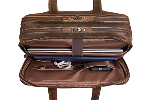 Luxorro Full Grain Leather Briefcase for Men, Top Choice Gifts, Handcrafted Laptop Bag with Multiple Compartments and Brass Hardware, Fits 15.6 Inch Laptop