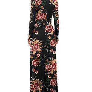 LILBETTER Womens Long Sleeve V-Neck Wrap Waist Maxi Dress(F Brown Floral Black X-Large)