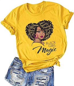 black girl graphic tees for women, magic fashion afro american natural hair vintage melanin t-shirts(yellow,m)