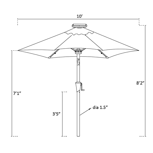 C-Hopetree 10 ft Outdoor Patio Market Table Umbrella with Solar LED Lights and Tilt, Taupe