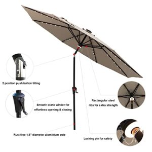 C-Hopetree 10 ft Outdoor Patio Market Table Umbrella with Solar LED Lights and Tilt, Taupe