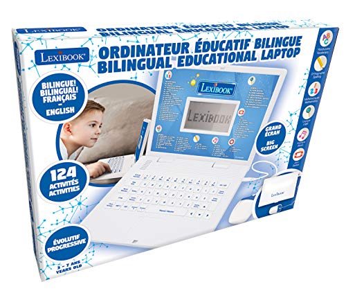 LEXiBOOK JC598i1_01 Educational and Bilingual Laptop French/English-Toy for Children with 124 Activities to Learn Mathematics, Dactylography, Logic, Clock Reading, Play Games and Music
