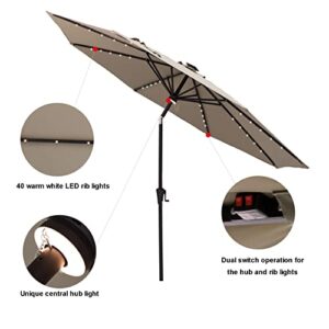 C-Hopetree 9 ft Outdoor Patio Market Table Umbrella with Solar LED Lights and Tilt, Taupe