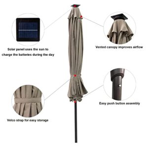 C-Hopetree 9 ft Outdoor Patio Market Table Umbrella with Solar LED Lights and Tilt, Taupe