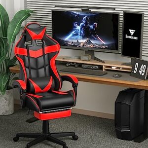 Soontrans Red Gaming Chairs with Footrest,Racing Gaming Chair,Computer Gamer Chair,Ergonomic Game Chair with Adjustable Headrest and Lumbar Support