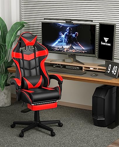 Soontrans Red Gaming Chairs with Footrest,Racing Gaming Chair,Computer Gamer Chair,Ergonomic Game Chair with Adjustable Headrest and Lumbar Support