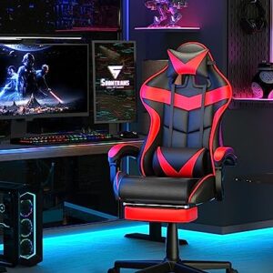 Soontrans Red Gaming Chairs with Footrest,Racing Gaming Chair,Computer Gamer Chair,Ergonomic Game Chair with Adjustable Headrest and Lumbar Support