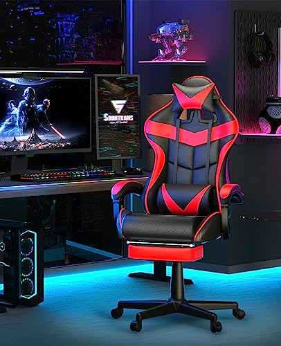 Soontrans Red Gaming Chairs with Footrest,Racing Gaming Chair,Computer Gamer Chair,Ergonomic Game Chair with Adjustable Headrest and Lumbar Support