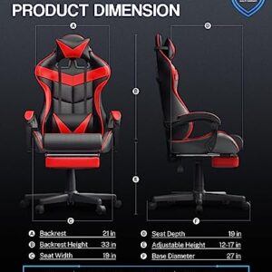 Soontrans Red Gaming Chairs with Footrest,Racing Gaming Chair,Computer Gamer Chair,Ergonomic Game Chair with Adjustable Headrest and Lumbar Support