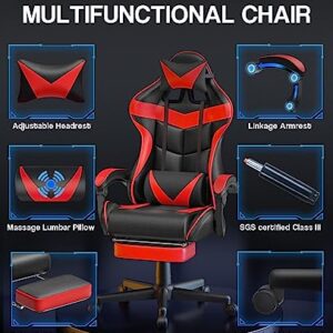 Soontrans Red Gaming Chairs with Footrest,Racing Gaming Chair,Computer Gamer Chair,Ergonomic Game Chair with Adjustable Headrest and Lumbar Support