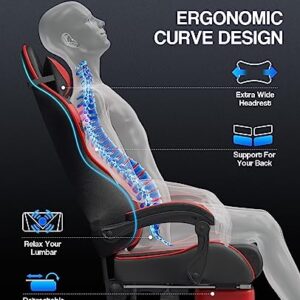 Soontrans Red Gaming Chairs with Footrest,Racing Gaming Chair,Computer Gamer Chair,Ergonomic Game Chair with Adjustable Headrest and Lumbar Support