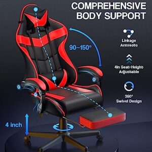 Soontrans Red Gaming Chairs with Footrest,Racing Gaming Chair,Computer Gamer Chair,Ergonomic Game Chair with Adjustable Headrest and Lumbar Support