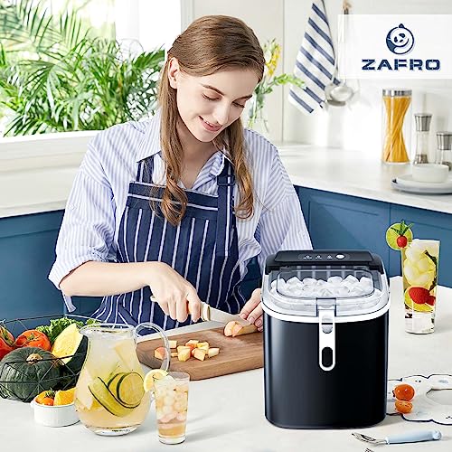 ZAFRO Countertop Portablewith Ice Maker Machine Handle, Mackes up to 26LBS/24H, 9 Cubes in 6 mins，Self -Cleaning Ice Maker with Ice Scoop and Ice Bag（Black）