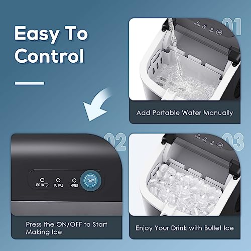 ZAFRO Countertop Portablewith Ice Maker Machine Handle, Mackes up to 26LBS/24H, 9 Cubes in 6 mins，Self -Cleaning Ice Maker with Ice Scoop and Ice Bag（Black）