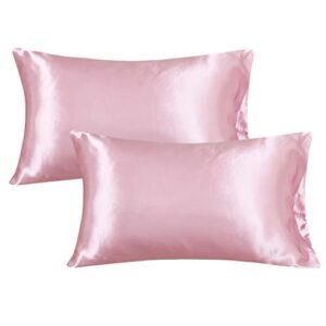 chonty satin pillowcase for hair and skin, cooling satin pillow case cover silk pillowcase set of 2 with envelope closure (20x40, pink)