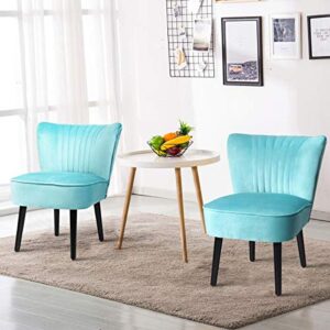 giantex set of 2 velvet accent chair, upholstered modern leisure club chairs w/solid wood legs, thick sponge seat, adjustable foot pads, armless wingback chairs for bedroom living room (2, turquoise)