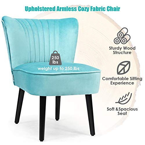 Giantex Set of 2 Velvet Accent Chair, Upholstered Modern Leisure Club Chairs w/Solid Wood Legs, Thick Sponge Seat, Adjustable Foot Pads, Armless Wingback Chairs for Bedroom Living Room (2, Turquoise)