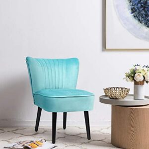 Giantex Set of 2 Velvet Accent Chair, Upholstered Modern Leisure Club Chairs w/Solid Wood Legs, Thick Sponge Seat, Adjustable Foot Pads, Armless Wingback Chairs for Bedroom Living Room (2, Turquoise)