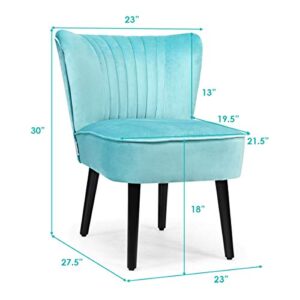 Giantex Set of 2 Velvet Accent Chair, Upholstered Modern Leisure Club Chairs w/Solid Wood Legs, Thick Sponge Seat, Adjustable Foot Pads, Armless Wingback Chairs for Bedroom Living Room (2, Turquoise)