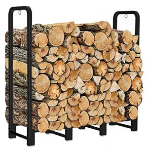 Artibear Firewood Rack Stand 4ft Heavy Duty Logs Holder for Outdoor Indoor Fireplace Metal Wood Pile Storage Stacker Organizer, Matte Black