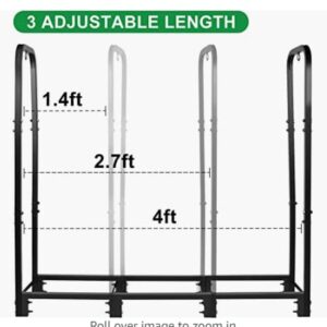 Artibear Firewood Rack Stand 4ft Heavy Duty Logs Holder for Outdoor Indoor Fireplace Metal Wood Pile Storage Stacker Organizer, Matte Black