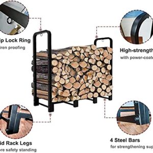 Artibear Firewood Rack Stand 4ft Heavy Duty Logs Holder for Outdoor Indoor Fireplace Metal Wood Pile Storage Stacker Organizer, Matte Black