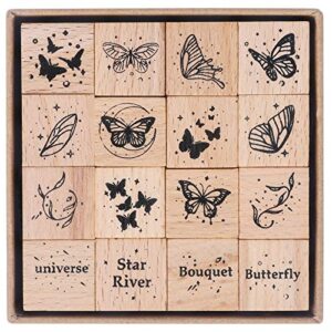 ucec wooden rubber stamps for craft, 16 pieces butterfly stamp set cute stamps, vintage wood stamps, craft stamps for scrapbooking, butterfly craft card making decoration, butterfly wings & stars