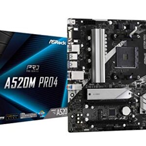 ASRock A520M Pro4 AMD Ryzen 3000/4000 Series (Soket AM4) Compatible with A520 Chipset, Micro ATX Motherboard [Domestic Authorized Dealer Product]