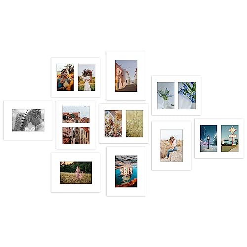 Golden State Art, Pack of 10 White Picture Mats, 5 Pcs 8x10 Mats for 5x7 Photos and 5 Pcs 8x10 Mat for 2 4x6 Photos - Bevel Cut, White Core - Great for Pictures, Photos, Frames, Artworks, Prints