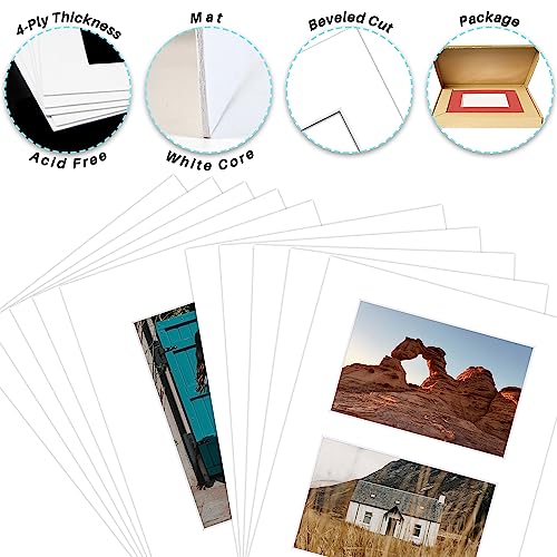 Golden State Art, Pack of 10 White Picture Mats, 5 Pcs 8x10 Mats for 5x7 Photos and 5 Pcs 8x10 Mat for 2 4x6 Photos - Bevel Cut, White Core - Great for Pictures, Photos, Frames, Artworks, Prints