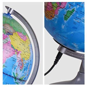 woodlev 8 inch Illuminated Globe, Stand-Educational Geographic Globe, Built in LED Night Light with World Locations and Constellation View