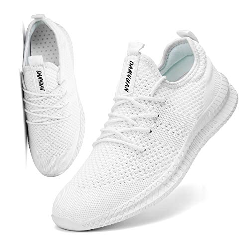 FUJEAK Men Running Shoes Men Casual Breathable Walking Shoes Sport Athletic Sneakers Gym Tennis Slip On Comfortable Lightweight Shoes A White