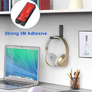 Link Dream Foldable Headphone Hanger Headphone Stand Aluminum Headset Hook Holder Mount Strong 3M Adhesive Headphone Hanger Mount with Cable Organizer for All Headphones - Space Saving Design (Black)