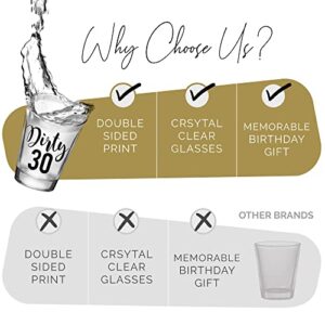 Dirty 30 Shot Glasses 30th Birthday Party Favors, Dirty Thirty Birthday Decorations for Her and Him, Reusable Drinking Cup, Set of 12 Party Favor Dirty 30 Birthday Gifts for Men or Women, 1.75 oz