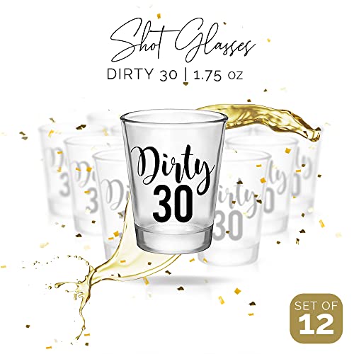 Dirty 30 Shot Glasses 30th Birthday Party Favors, Dirty Thirty Birthday Decorations for Her and Him, Reusable Drinking Cup, Set of 12 Party Favor Dirty 30 Birthday Gifts for Men or Women, 1.75 oz