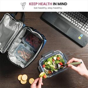 FineDine Lunch Bag with Glass Containers - Insulated Lunch Box for Women and Men - Leakproof Locking Lids & Ice Pack - 2-Compartment Cooler Tote for Work (Limerick)