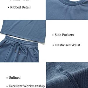 ZESICA Women's Long Sleeve Crop Top and Pants Pajama Sets 2 Piece Jogger Long Sleepwear Loungewear Pjs Sets,Blue,Large