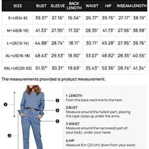 ZESICA Women's Long Sleeve Crop Top and Pants Pajama Sets 2 Piece Jogger Long Sleepwear Loungewear Pjs Sets,Blue,Large