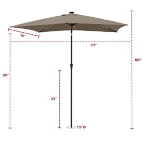 FLAME&SHADE 6.5 x 10 ft Rectangular Solar Powered Outdoor Market Patio Table Umbrella with LED Lights and Tilt, Taupe