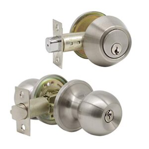 gobrico keyed alike entry door knob and single cylinder deadbolt lock combo set for entrance and front door with satin nickel finish,1 pack