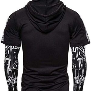 HONIEE Performance Cycling Hoodie with Face Mask 3D Printed False Two-pieces Hooded Long Sleeve Shirt (Black/White, TAG L)