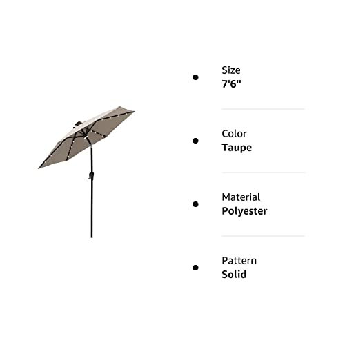 FLAME&SHADE 7.5 ft Solar Powered Outdoor Market Patio Table Umbrella with LED Lights and Tilt, Taupe