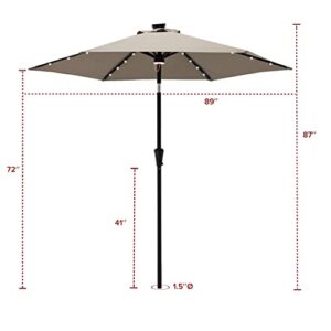 FLAME&SHADE 7.5 ft Solar Powered Outdoor Market Patio Table Umbrella with LED Lights and Tilt, Taupe