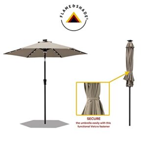 FLAME&SHADE 7.5 ft Solar Powered Outdoor Market Patio Table Umbrella with LED Lights and Tilt, Taupe