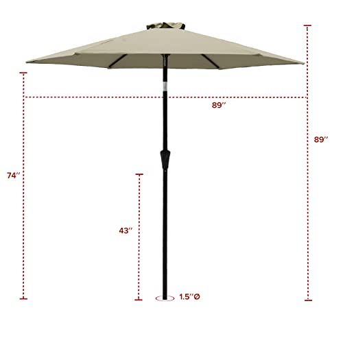 FLAME&SHADE 7.5 ft Outdoor Market Patio Table Umbrella with Tilt, Taupe