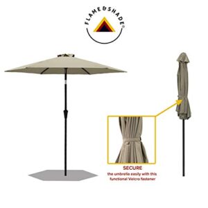 FLAME&SHADE 7.5 ft Outdoor Market Patio Table Umbrella with Tilt, Taupe