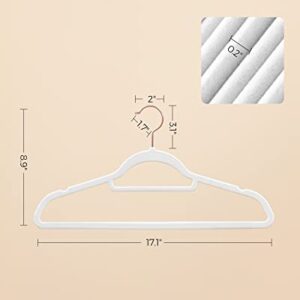 SONGMICS Velvet Hangers, Set of 50 Clothes Hanger with Rose Gold Swivel Hook, Non-Slip, and Space-Saving, 0.2-Inch Thick, 17.1-Inch Long for Coat, Shirt, Dress, Pants, Tie, White UCRF021W02
