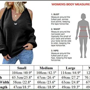 MaQiYa Women's Cold Shoulder Oversized Sweaters Batwing Long Sleeve V Neck Chunky Knit Fall Tunic Sweater Tops Z-Black